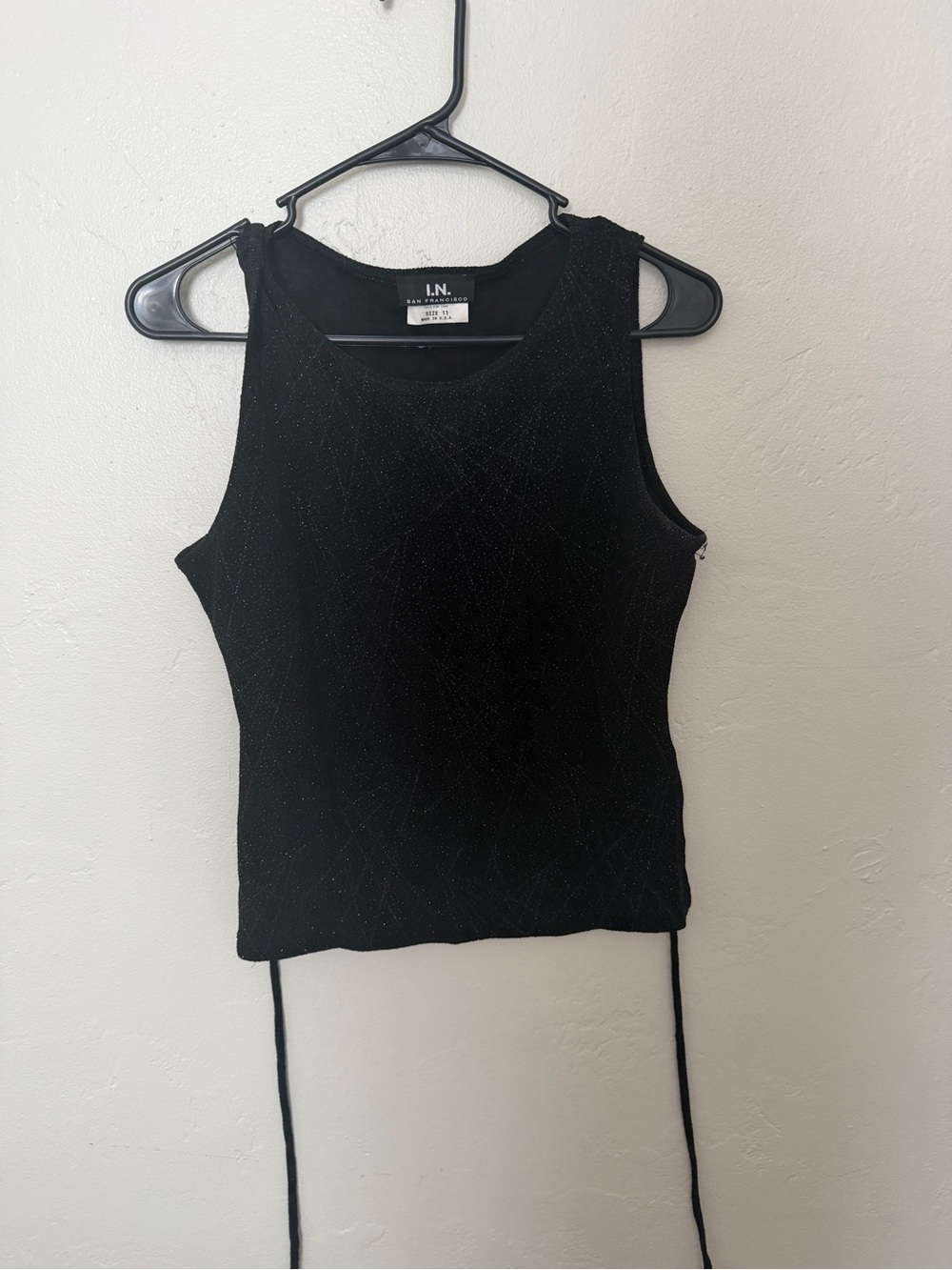 Vintage Black Sparkle Sleeveless Tank Top with Tie Back